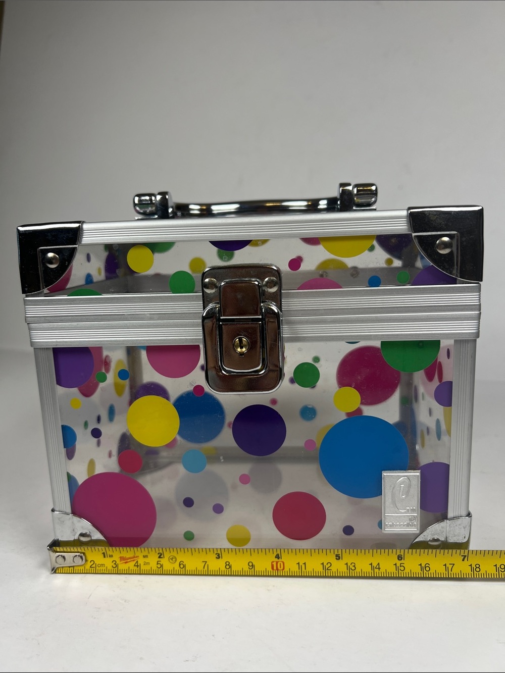 Caboodles Clear Cosmetic Case with Multicolor Polka Dots and Silver Trim - Picture 2 of 8